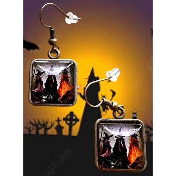 Macbeth Three Witches Earrings Halloween Supernatural Power Dark Force Literatur - Picture 7 of 12